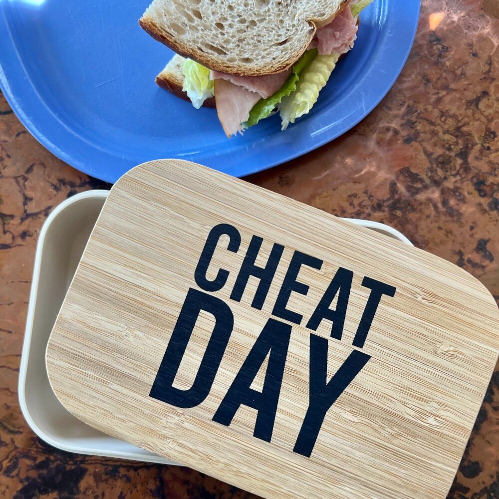 CHEAT DAY Bamboo Lunch Box with Sealed Lid and Original Box